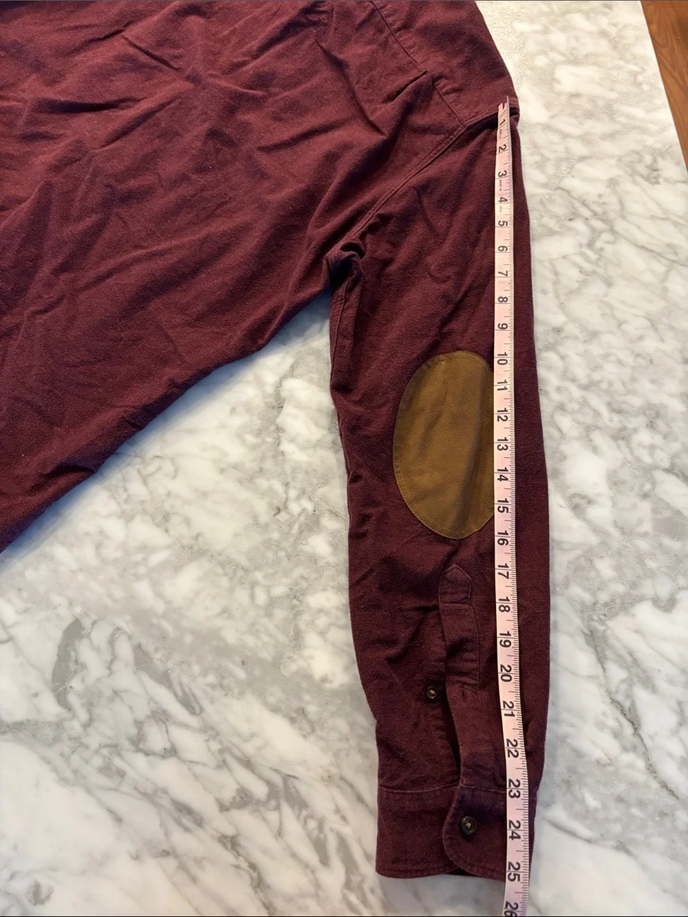 J. Crew Men's Burgundy flannel Button-Down Shirt with Tan Elbow Patches